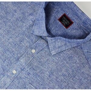 UNTUCKIt Cameron WR 100% Linen Button Up Shirt Mens Size 2XL Blue Short‎ Sleeve